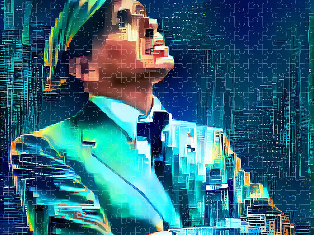 Wingsdomain Jigsaw Puzzle featuring the photograph Frank Sinatra The Big Apple If I Can Make It Here I Will Make It Anywhere New York 20210306 square by Wingsdomain Art and Photography