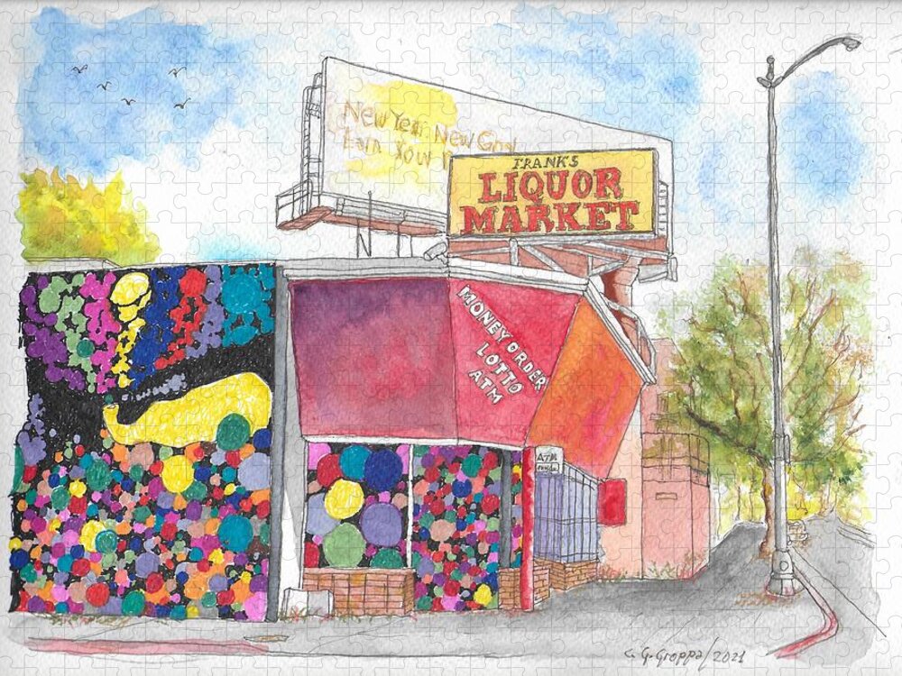 Franks Liquor Market Jigsaw Puzzle featuring the painting Frank's Liquor Market, Centruy City, California by Carlos G Groppa