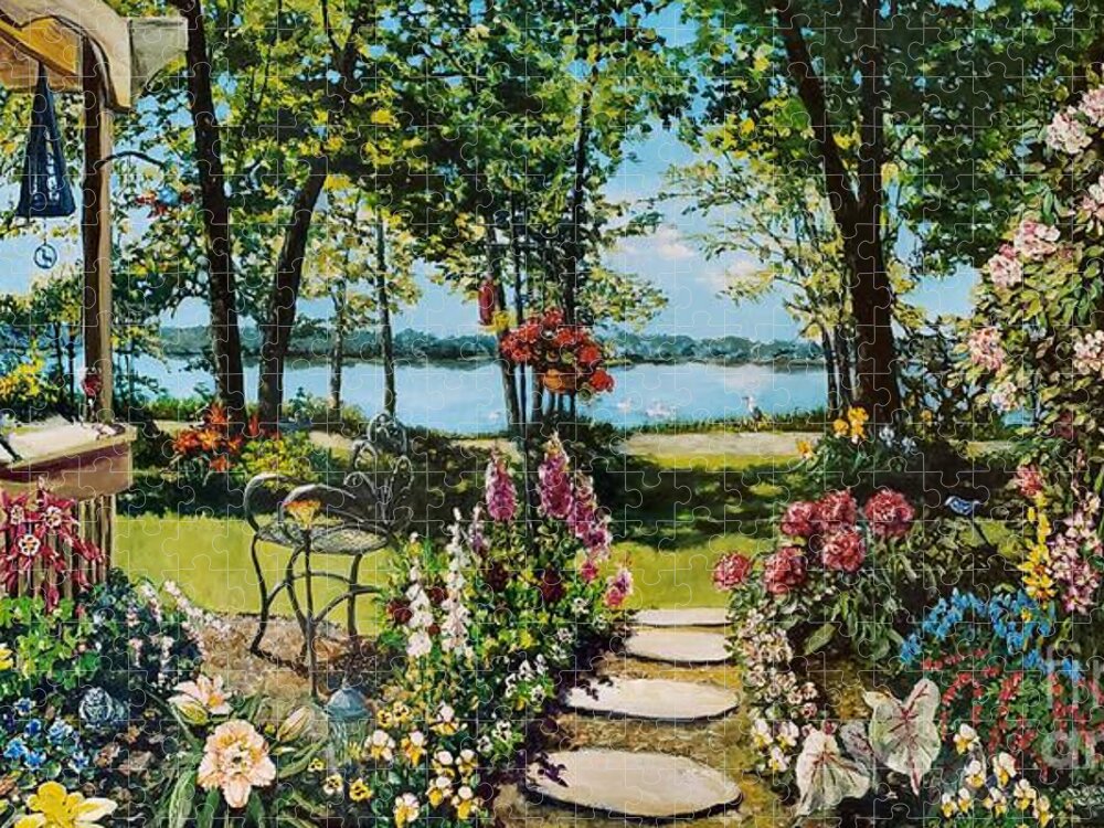 Garden Jigsaw Puzzle featuring the painting Fran's Garden by Merana Cadorette