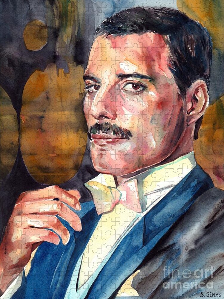 Freddie Jigsaw Puzzle featuring the painting Freddie Mercury In Tuxedo by Suzann Sines