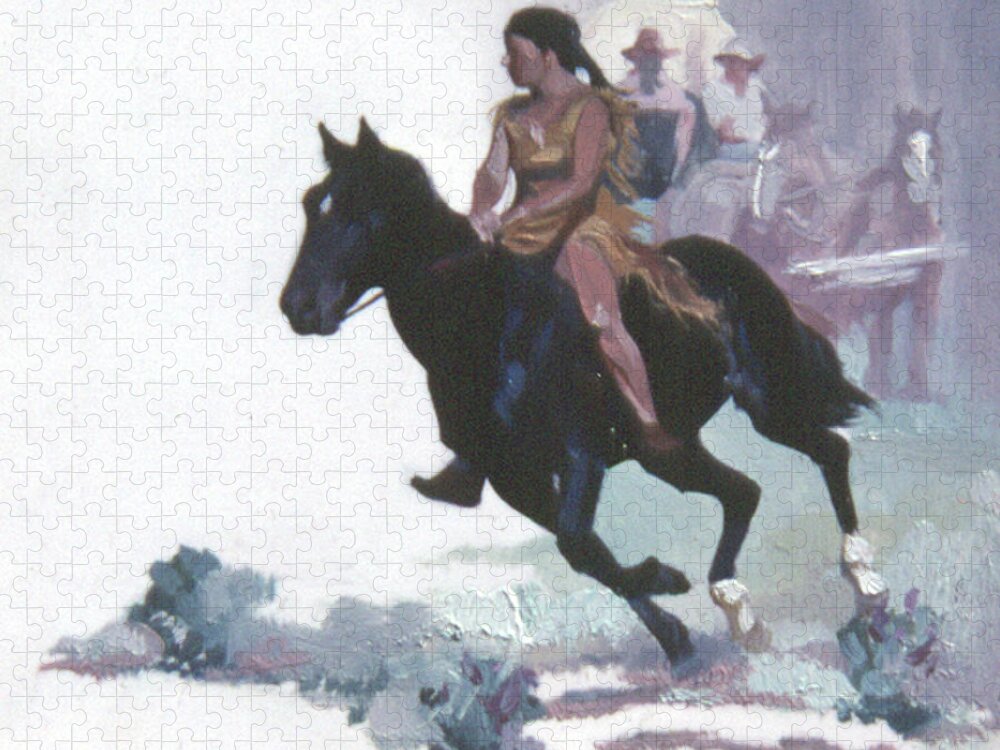 Running Horse Puzzle featuring the painting Free as the Wind by Betty Jean Billups