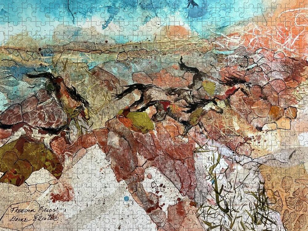 Horses Jigsaw Puzzle featuring the painting Freedom Fields by Elaine Elliott