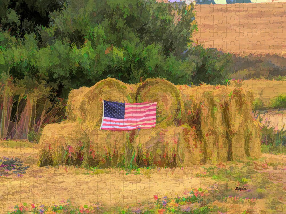 Flag Jigsaw Puzzle featuring the photograph Freedom In A Haystack by Barbara Snyder
