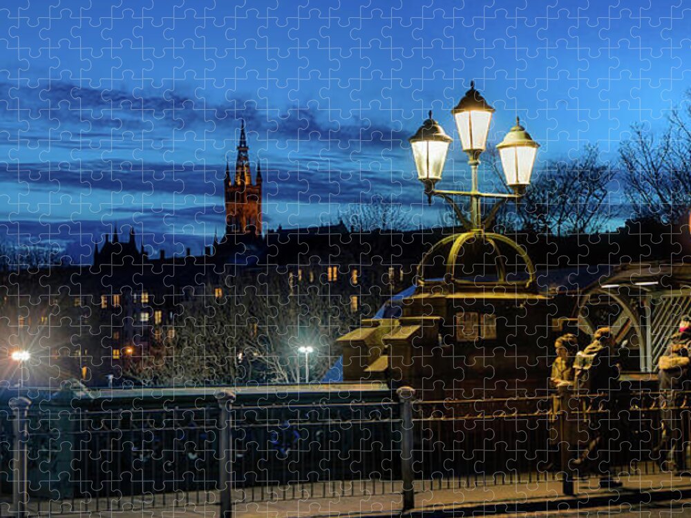 Cold Jigsaw Puzzle featuring the photograph Freezing dusk on Kelvinbridge by Micah Offman