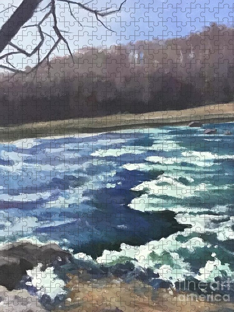 River Jigsaw Puzzle featuring the painting French Broad Winter by Anne Marie Brown