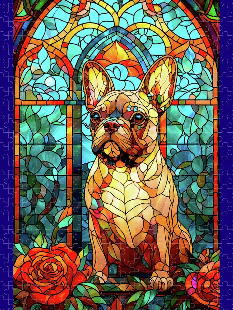 French Bulldog Jigsaw Puzzle featuring the digital art French Bulldog - Stained Glass by Peggy Collins