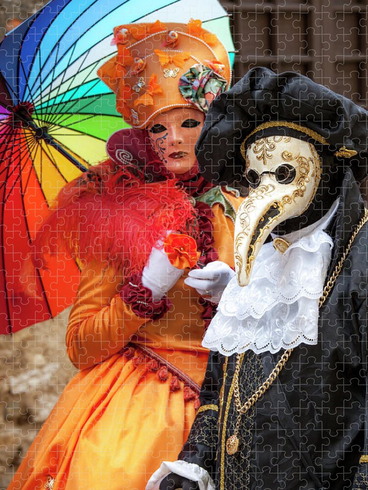Medieval Jigsaw Puzzle featuring the photograph French Carnaval in Perouges - 3 by W Chris Fooshee