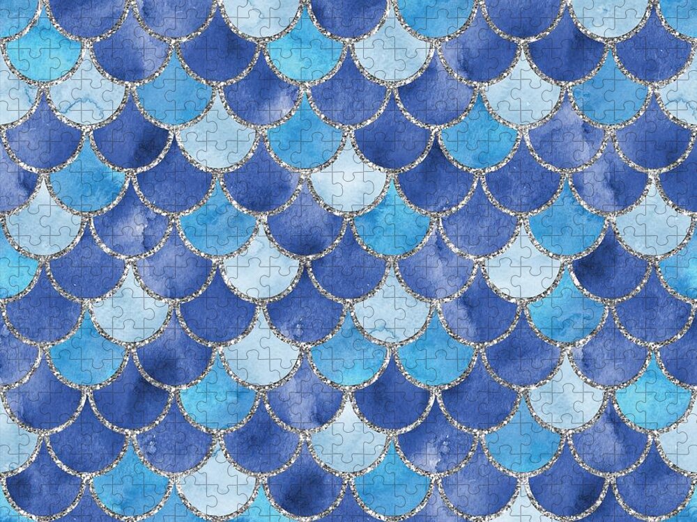 Blue Jigsaw Puzzle featuring the digital art Fresh Blue Mermaid Scales by Sambel Pedes
