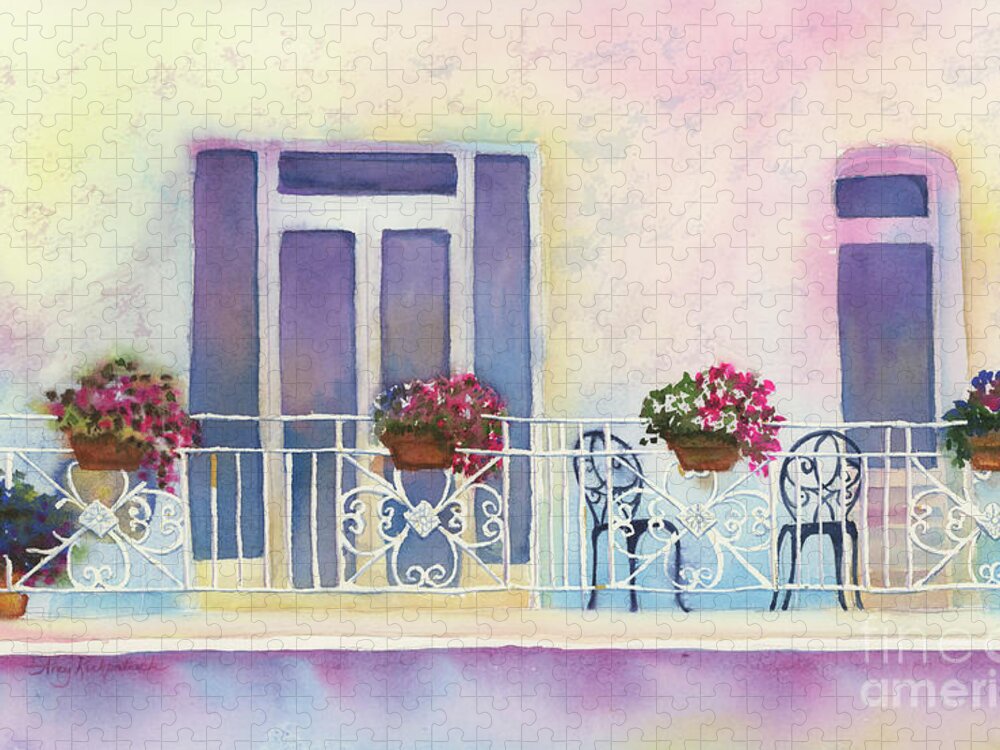 Watercolor Painting Jigsaw Puzzle featuring the painting Fresh Winds Balcony by Amy Kirkpatrick