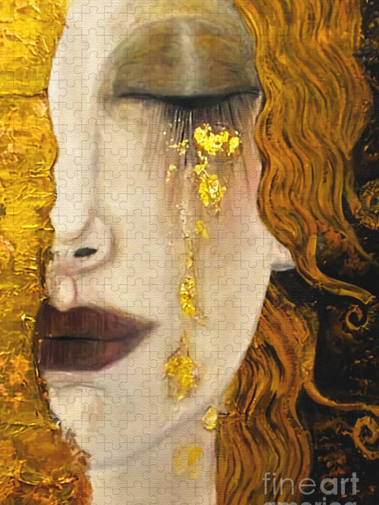 Art Nouveau Jigsaw Puzzle featuring the digital art Freya's Tears Of Gold Gustav Klimt Inspired by Carlos V