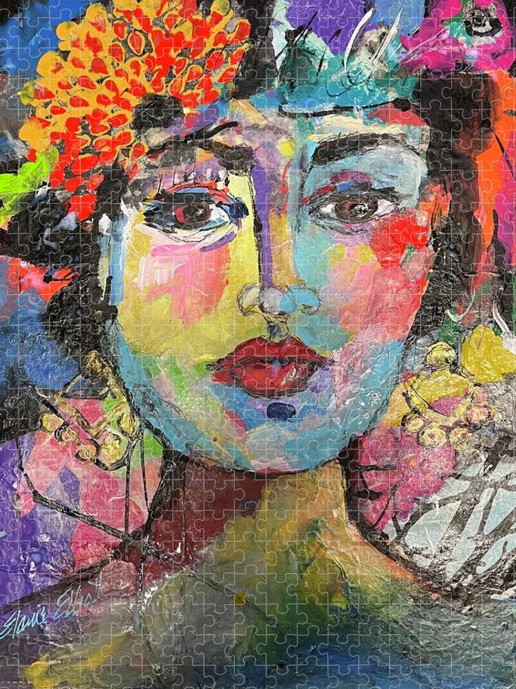 Frida Kahlo Jigsaw Puzzle featuring the painting Frida by Elaine Elliott