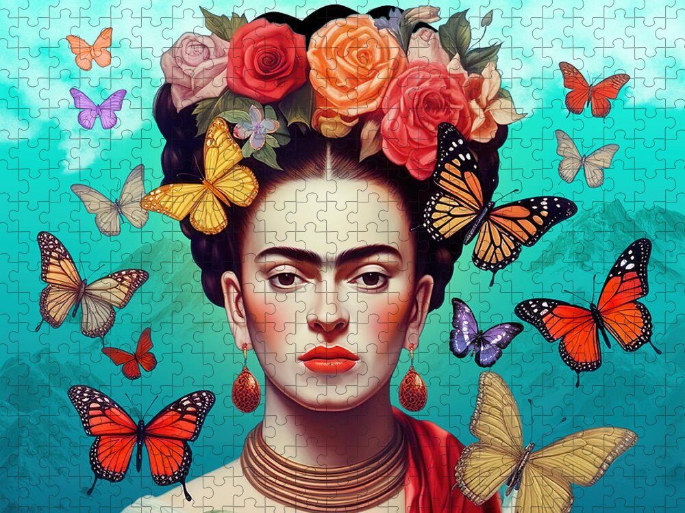 Frida Kahlo Jigsaw Puzzle featuring the digital art Frida Kahlo Self Portrait 7 by Mark Ashkenazi
