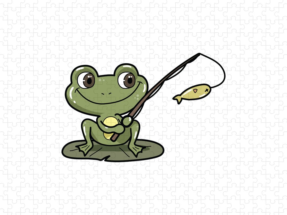 Frog at Fishing with Fishing rod Jigsaw Puzzle by Markus Schnabel - Pixels