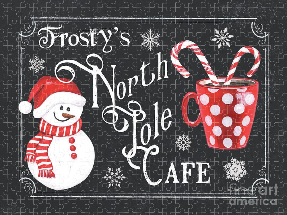 Frosty Jigsaw Puzzle featuring the painting Frosty's North Pole Cafe by Debbie DeWitt