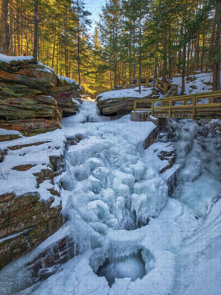 Visit White Mountain National Forest Jigsaw Puzzle featuring the photograph Frozen Sabbaday Falls by Juergen Roth