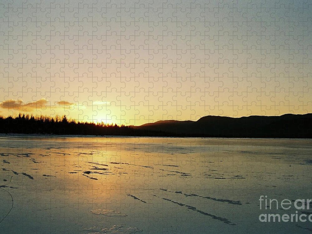 #juneau #alaska #ak #mendenhall #mendenhalllake #lake #winter #frozen #sunset #cold #vacation #peaceful Jigsaw Puzzle featuring the photograph Frozen Sunset by Charles Vice