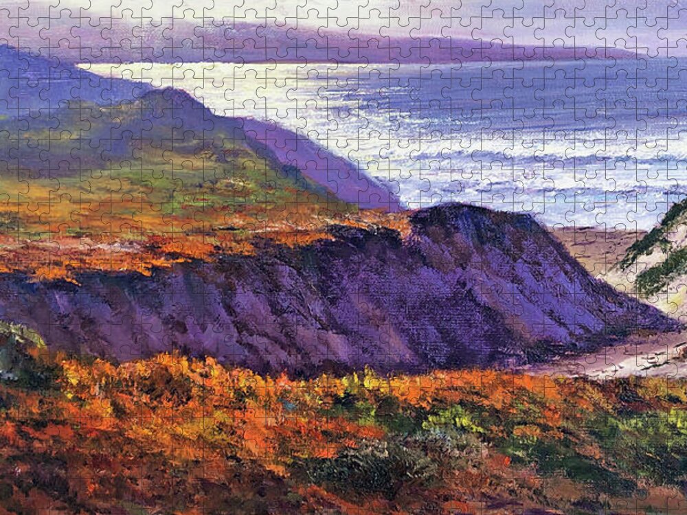 Seascape Jigsaw Puzzle featuring the painting Ft Ord Dunes by Donald Neff