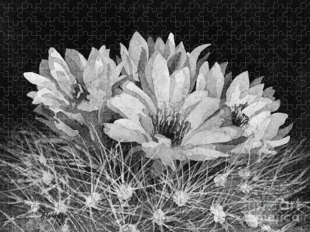 Barbed Jigsaw Puzzle featuring the painting Full Bloom in black and white by Hailey E Herrera