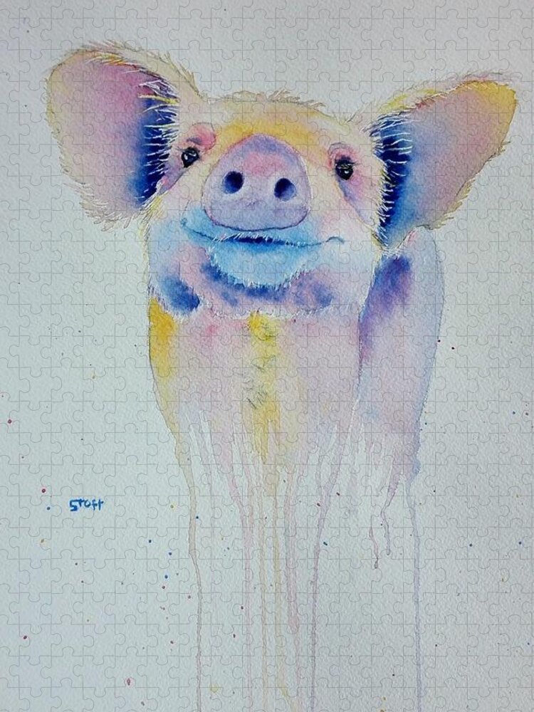 Piglet Jigsaw Puzzle featuring the painting Funky Happy Pig by Sandie Croft