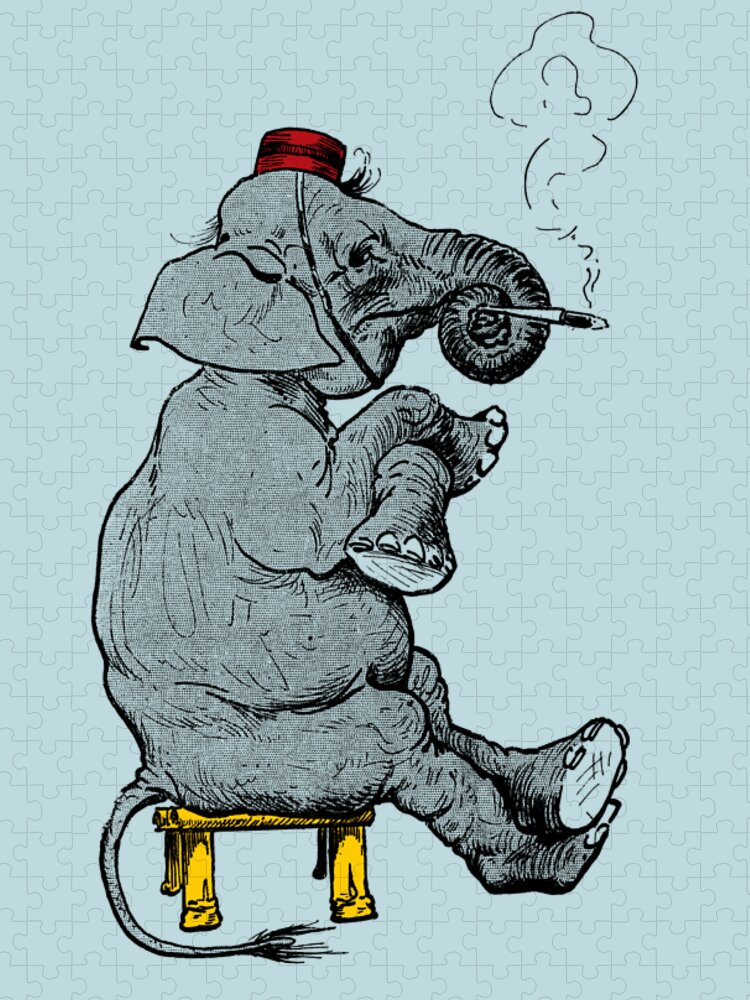 Elephant Jigsaw Puzzle featuring the digital art Funny Bellboy Elephant by Madame Memento