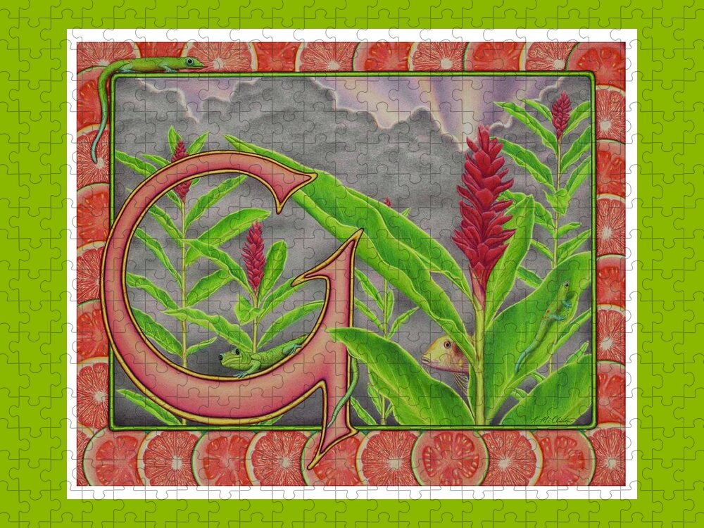 Kim Mcclinton Jigsaw Puzzle featuring the drawing G is for Gecko by Kim McClinton