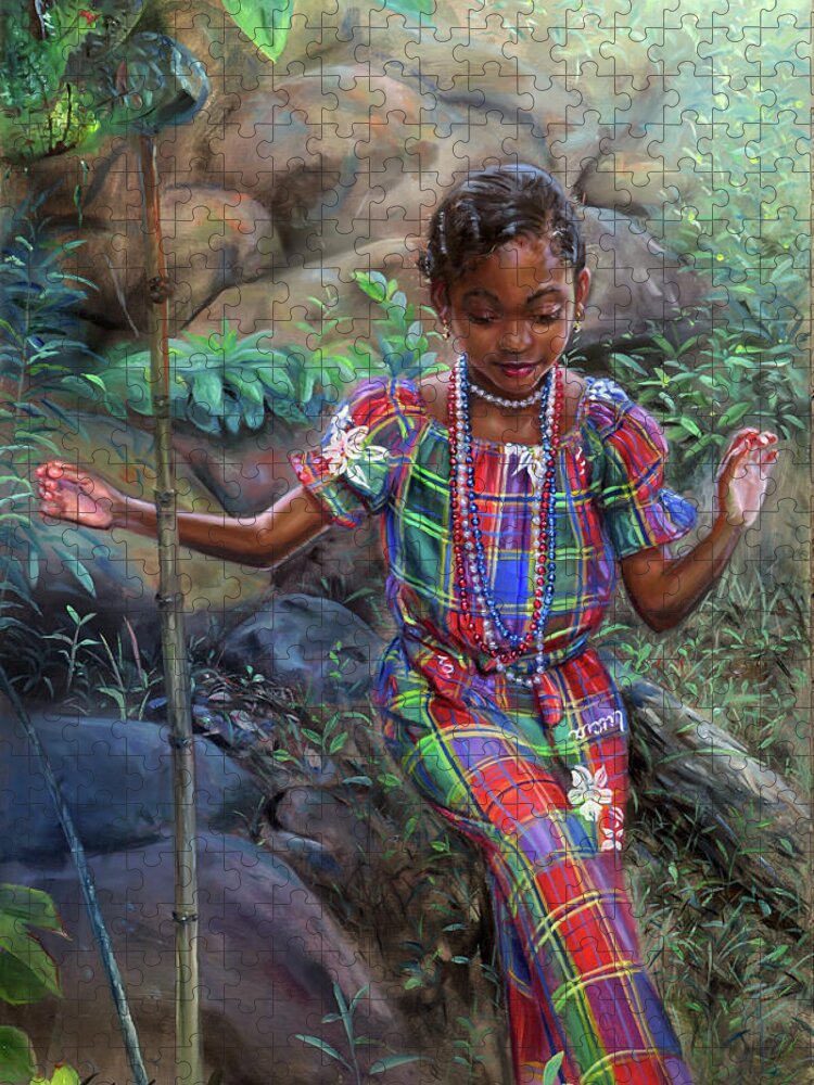 Caribbean Jigsaw Puzzle featuring the painting Gabrielle Among Bounlders by Jonathan Gladding