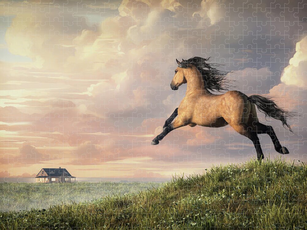Galloping Home Jigsaw Puzzle featuring the digital art Galloping Home by Daniel Eskridge