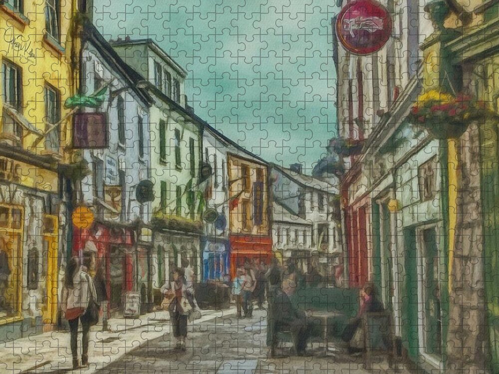 Ireland Jigsaw Puzzle featuring the painting Galway Street Scene by Jeffrey Kolker