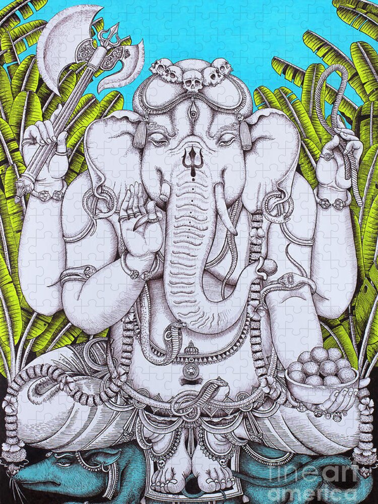 Ganesha Jigsaw Puzzle featuring the painting Ganapati by Vrindavan Das
