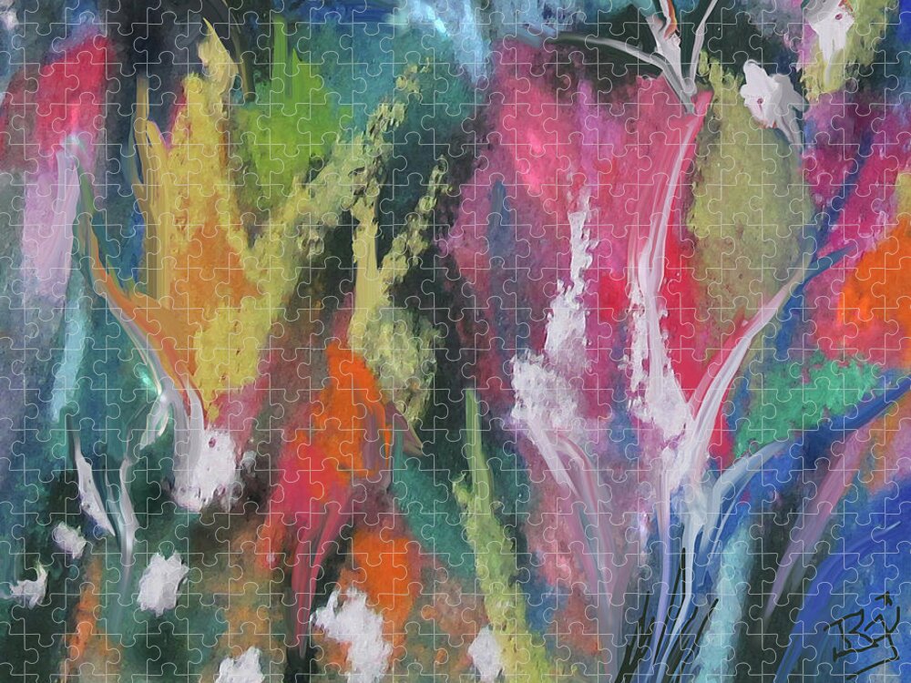 Pastel Absract Jigsaw Puzzle featuring the mixed media Garden Abstract 12-2021 by Jean Batzell Fitzgerald