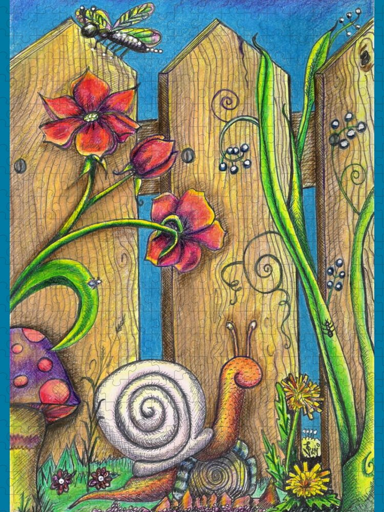 Garden Jigsaw Puzzle featuring the drawing Garden Fence by Vicki Noble