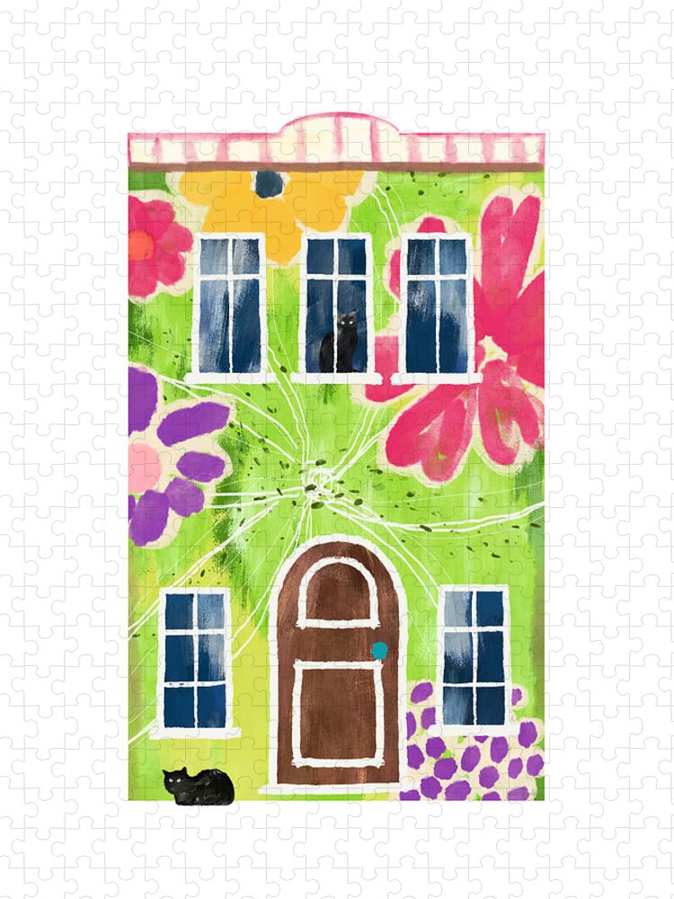 Garden Jigsaw Puzzle featuring the mixed media Garden House- Art by Linda Woods by Linda Woods