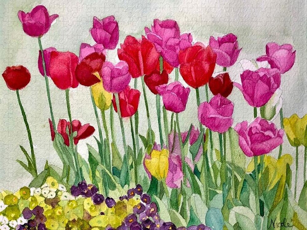 Tulips Jigsaw Puzzle featuring the painting Garden Variety by Nicole Curreri