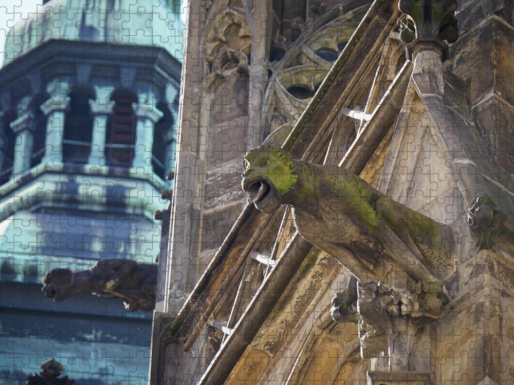 Czech Republic Jigsaw Puzzle featuring the photograph Gargoyle Saint Vitus Cathedral by Mary Lee Dereske