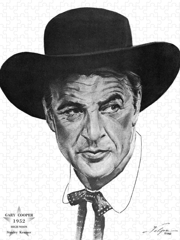 Gary Cooper Jigsaw Puzzle featuring the drawing Gary Cooper 2 by Volpe by Movie World Posters
