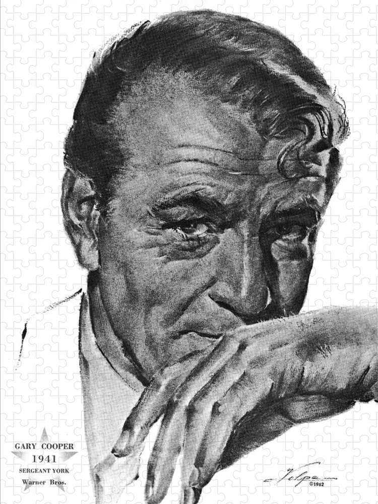 Gary Cooper Jigsaw Puzzle featuring the drawing Gary Cooper by Volpe by Movie World Posters