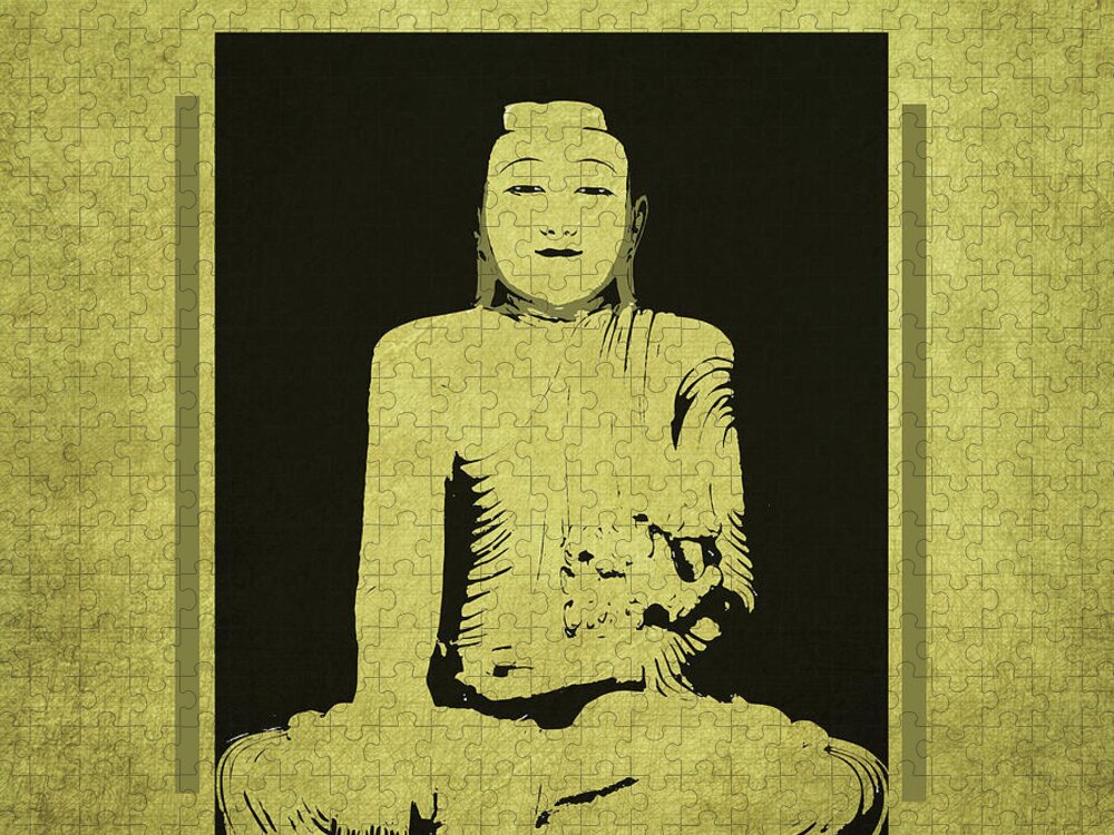 Gautama Buddha Jigsaw Puzzle featuring the mixed media Gautama Buddha by Kandy Hurley