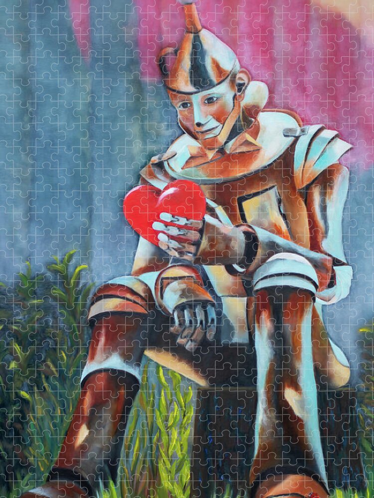 Tin Man Jigsaw Puzzle featuring the painting Gazing at the Inner Self by Tracy Hutchinson