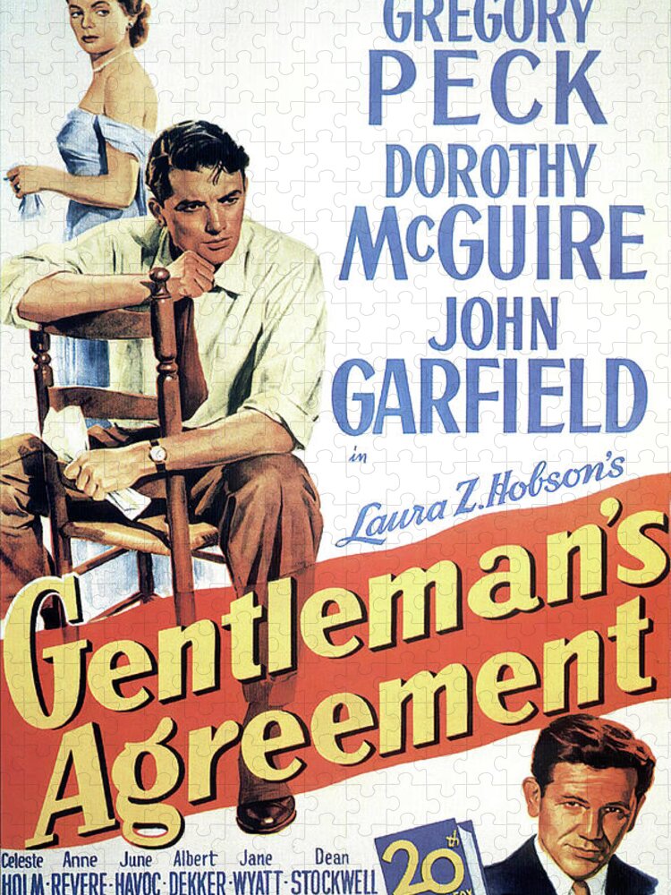 Gregory Peck Jigsaw Puzzle featuring the mixed media ''Gentleman's Agreement'', with Gregory Peck and Dorothy McGuire by Movie World Posters