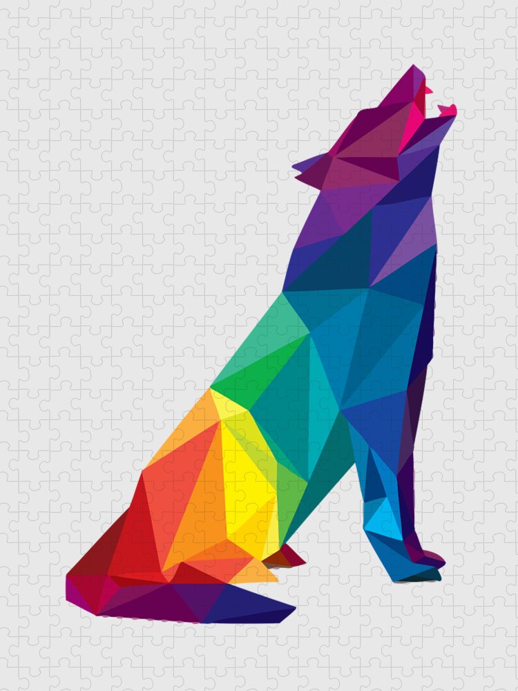 Geometric Animal Rainbow Wolf Howling Jigsaw Puzzle by Trevor P Nickson -  Pixels