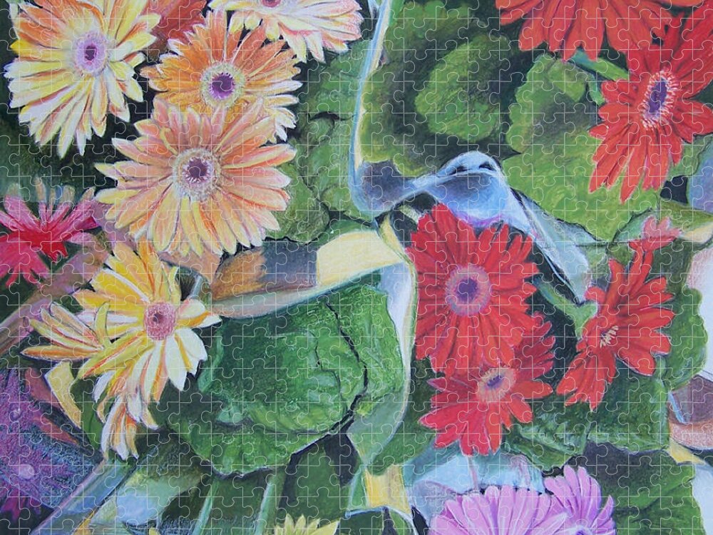 Flowers Jigsaw Puzzle featuring the mixed media Gerberas by Constance DRESCHER