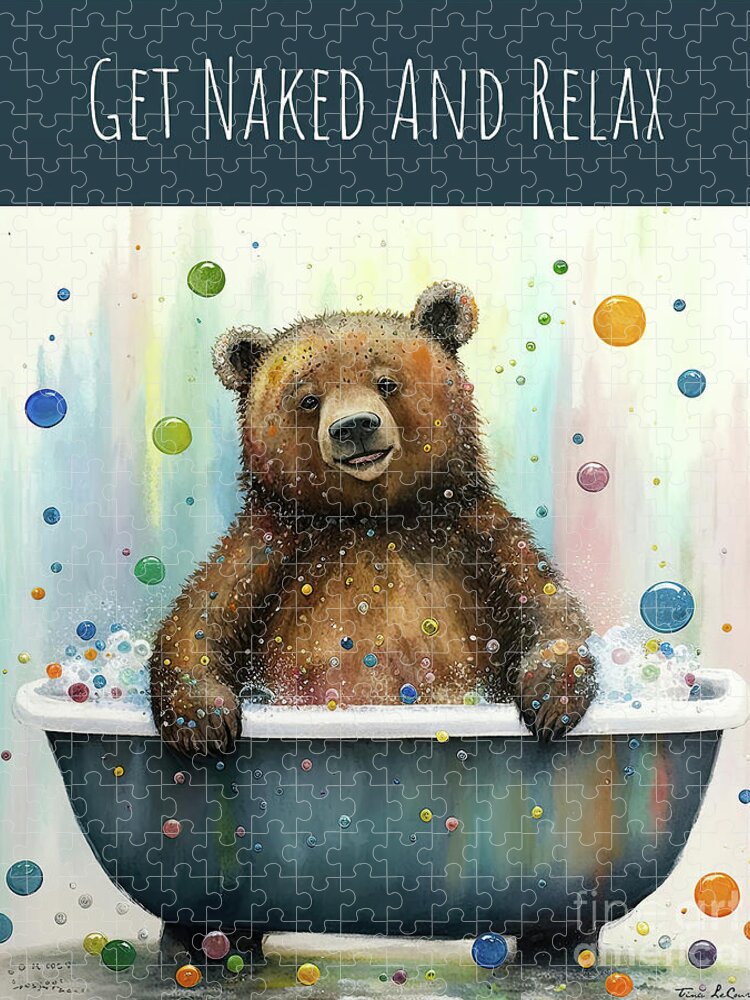 Brown Bear Jigsaw Puzzle featuring the painting Get Naked And Relax by Tina LeCour