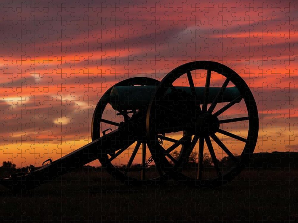 Cannons Jigsaw Puzzle featuring the photograph Gettysburg - Cannon on Cemetery Ridge at First Light by Liza Eckardt