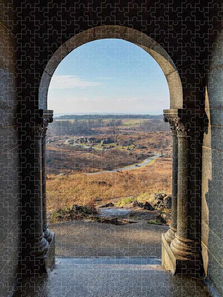 Gettysburg Jigsaw Puzzle featuring the photograph Gettysburg - monument to the 12th and 44th New York Volunteer Infantry Regiments by Amelia Pearn