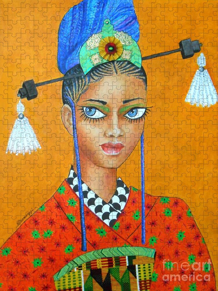 African Woman Jigsaw Puzzle featuring the painting Ghanaian Geisha by Jayne Somogy