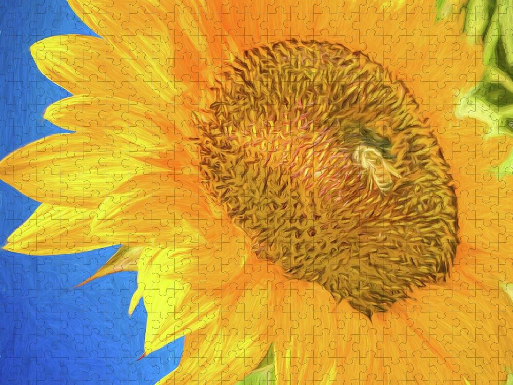 Giant Sunflower Jigsaw Puzzle featuring the mixed media Giant Sunflower by Rebecca Herranen