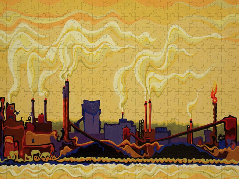 Hamilton Jigsaw Puzzle featuring the painting Gilded Haze on Hamilton Bay by Amy Ferrari
