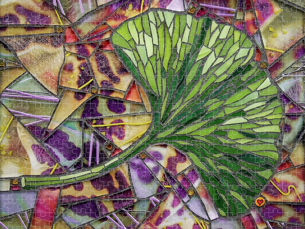 Ginkgo Jigsaw Puzzle featuring the glass art Ginkgo by Cherie Bosela