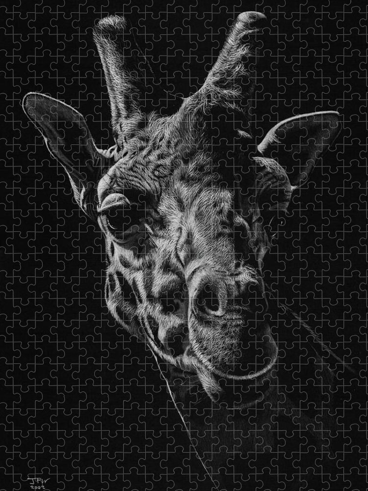 Giraffe Jigsaw Puzzle featuring the drawing Giraffe in Shadow by JPW Artist