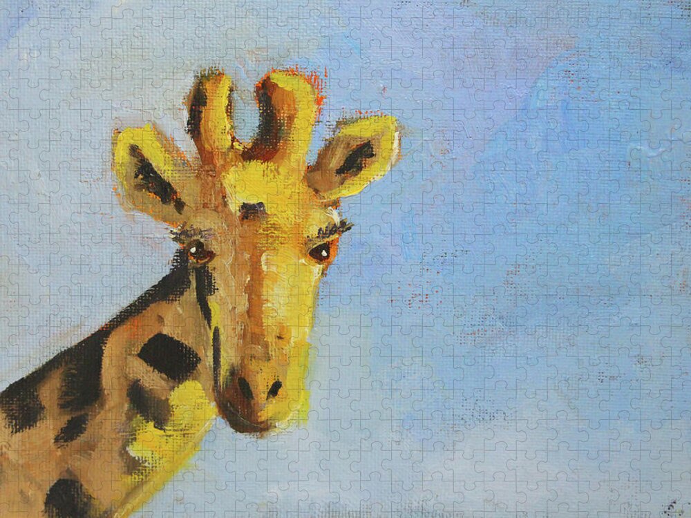 Giraffe Jigsaw Puzzle featuring the painting Giraffe by Nancy Merkle